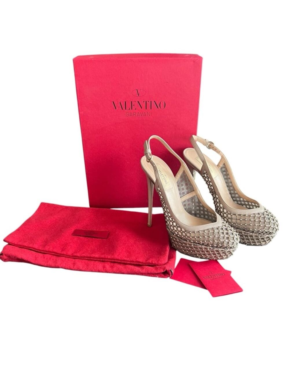 Valentino Garavani Women’s Rockstud Neutrals Lattice Mesh Studded Beige Heels 37